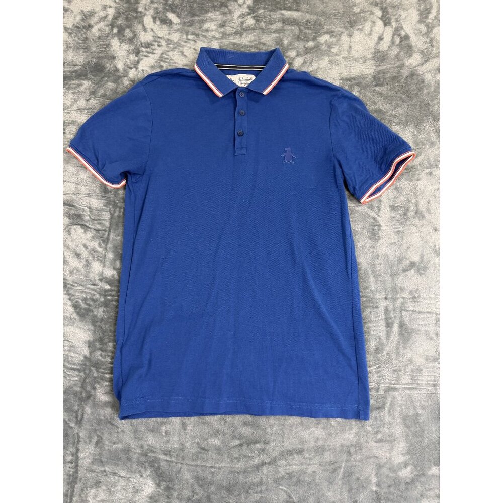 Original Penguin Blue Polo Shirt W/ Striped Collar Small Small